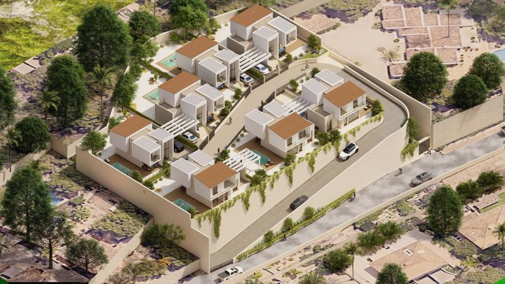 Villen mit 3 Schlafzimmern, 3 Bädern, Klimaanlage, Einbauküchen mit Elektrogeräten, Meerblick, Privatpool und Kfz-Stellplatz