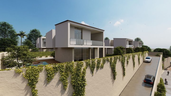Villen mit 3 Schlafzimmern, 3 Bädern, Klimaanlage, Einbauküchen mit Elektrogeräten, Meerblick, Privatpool und Kfz-Stellplatz