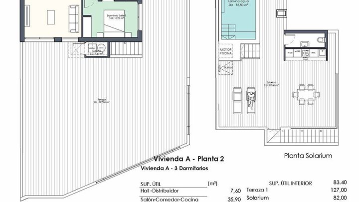 Penthouse-Wohnungen mit 3 Schlafzimmern, 2 Bädern, Dachterrasse, WC, Privatpool und Einbauküchen mit Elektrogeräten