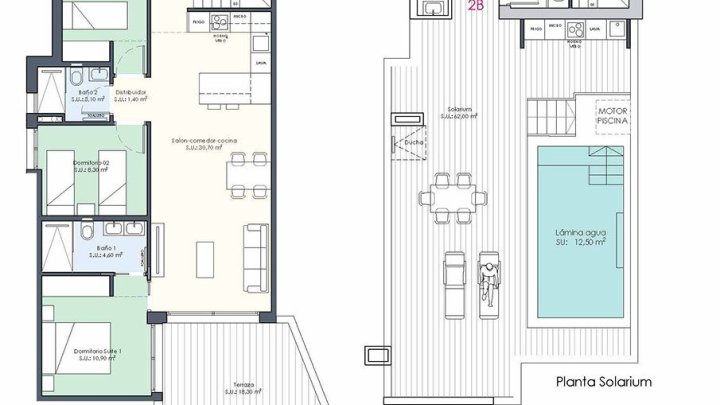 Penthouse-Wohnungen mit 3 Schlafzimmern, 2 Bädern, Dachterrasse, WC, Privatpool und Einbauküchen mit Elektrogeräten