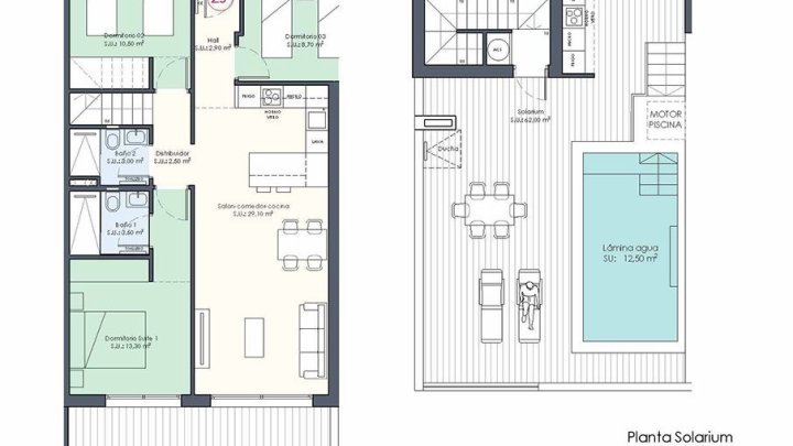 Penthouse-Wohnungen mit 3 Schlafzimmern, 2 Bädern, Dachterrasse, WC, Privatpool und Einbauküchen mit Elektrogeräten