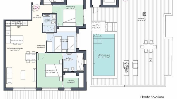 Penthouse-Wohnungen mit 3 Schlafzimmern, 2 Bädern, Dachterrasse, WC, Privatpool und Einbauküchen mit Elektrogeräten