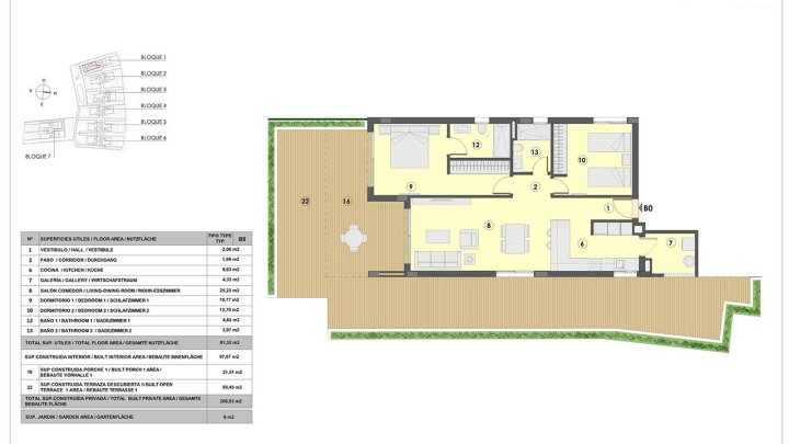 Appartements mit 2 Schlafzimmern, 2 Bädern, Fußbodenheizung in Bädern, Klimaanlage und Gemeinschaftspool nur 300 m vom Strand