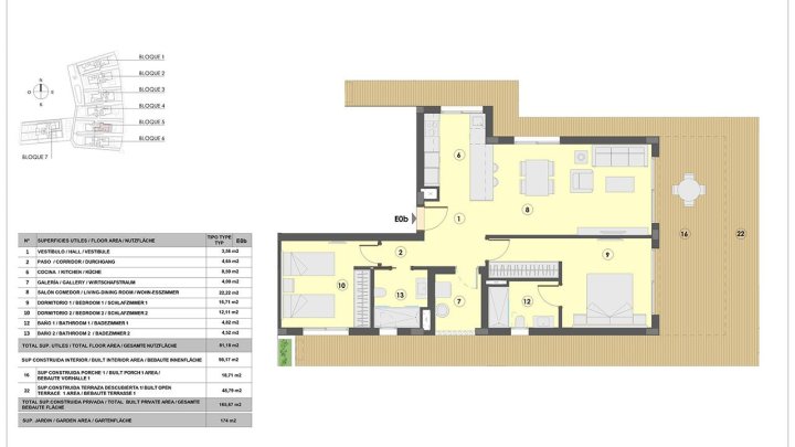 Appartements mit 2 Schlafzimmern, 2 Bädern, Fußbodenheizung in Bädern, Klimaanlage und Gemeinschaftspool nur 300 m vom Strand