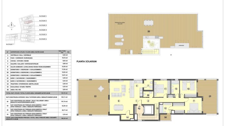 Penthouse-Wohnungen mit 3 Schlafzimmern, Dachterrasse, Fußbodenheizung in Bädern, Klimaanlage und Gemeinschaftspool nur 300 m vom Strand