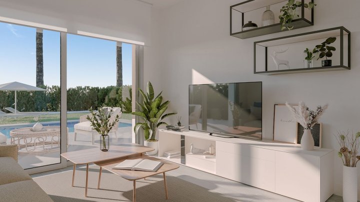 Maisonette-Wohnungen mit 3 Schlafzimmern, 2 Bädern, Gäste-WC, Fußbodenheizung in Bädern, Klimaanlage und Gemeinschaftspool nur 300 m vom Strand