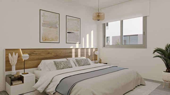 Maisonette-Wohnungen mit 3 Schlafzimmern, Dachterrasse, Fußbodenheizung in Bädern, Klimaanlage und Gemeinschaftspool nur 300 m vom Strand
