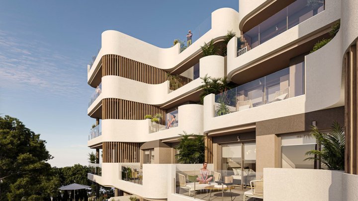 Appartements mit 3 Schlafzimmern, 2 Bädern, Fußbodenheizung, Klimaanlage und Gemeinschaftspool nur 250 m vom Meer