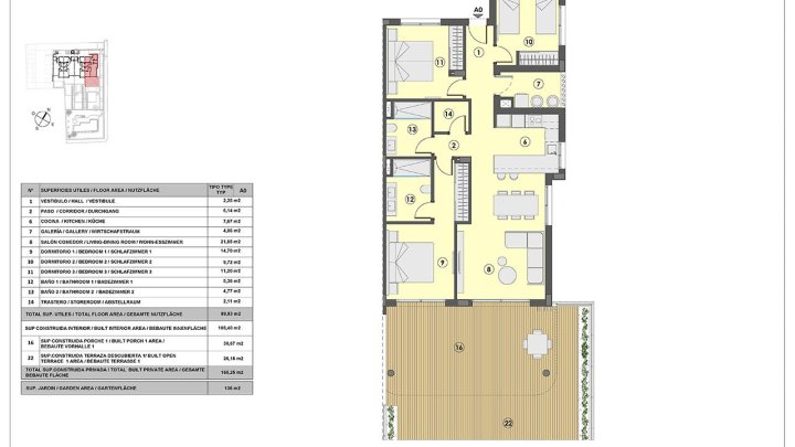 Appartements mit 3 Schlafzimmern, 2 Bädern, Fußbodenheizung, Klimaanlage und Gemeinschaftspool nur 250 m vom Meer