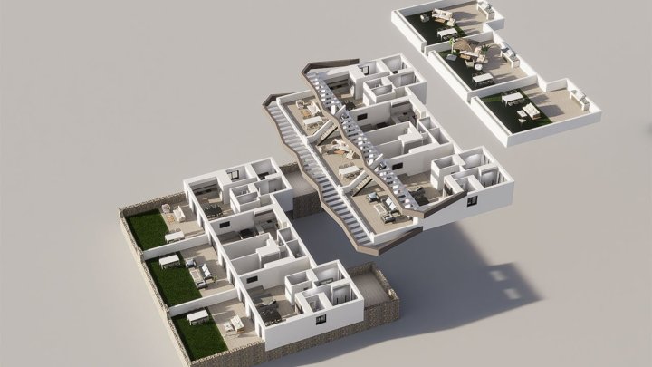 Erdgeschoss-Wohnungen mit 2 Schlafzimmern, 2 Bädern, großer Terrasse, Gemeinschaftspool und Meerblick