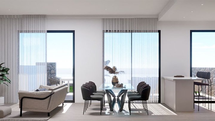 Obergeschoss-Wohnungen mit 3 Schlafzimmern, 2 Bädern, Dachterrasse, Gemeinschaftspool und Meerblick