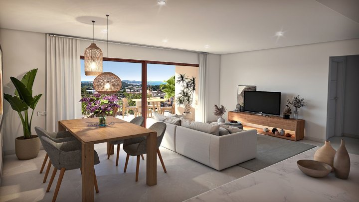 Reihenhäuser mit 2 Schlafzimmern, 2 Bädern, Klimaanlage, Gemeinschaftspool, Tiefgaragenstellplatz und Meerblick