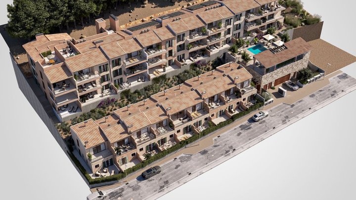 Reihenhäuser mit 2 Schlafzimmern, 2 Bädern, Klimaanlage, Gemeinschaftspool, Tiefgaragenstellplatz und Meerblick