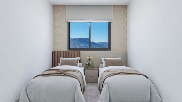 Maisonette-Wohnungen mit 3 Schlafzimmern, 3 Bädern, Klimaanlage, Fußbodenheizung in Bädern, Kfz-Stellplatz und Meerblick in erster Linie am Strand
