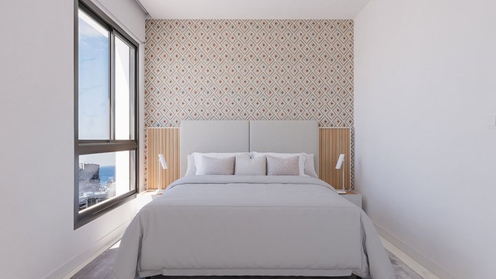 Maisonette-Wohnungen mit 3 Schlafzimmern, 3 Bädern, Klimaanlage, Fußbodenheizung in Bädern, Kfz-Stellplatz und Meerblick in erster Linie am Strand