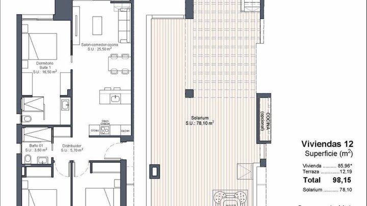 Obergeschoss-Wohnungen mit 3 Schlafzimmern, 2 Bädern, Dachterrasse, Klimaanlage, Einbauküchen mit Elektrogeräten, Kfz-Stellplatz und Gemeinschaftspool
