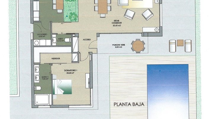 Exklusive Villen mit 3 Schlafzimmern, 3 Bädern, 1 Gäste-WC, Dachterrasse und Privatpool nur 600 m vom Strand