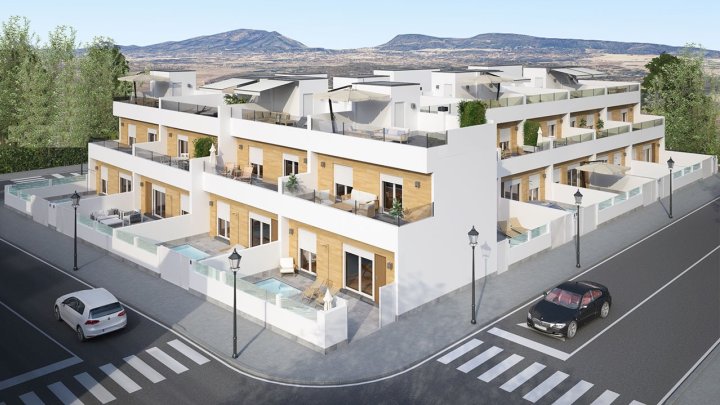 Reihenhäuser mit 3 Schlafzimmern, 2 Bädern, Dachterrasse und Privatpool