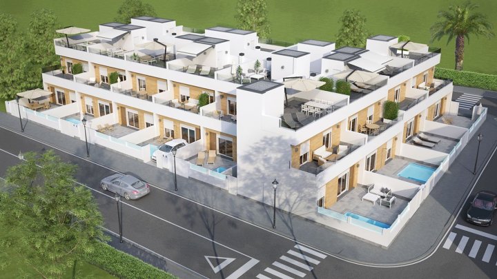 Reihenhäuser mit 3 Schlafzimmern, 2 Bädern, Dachterrasse und Privatpool