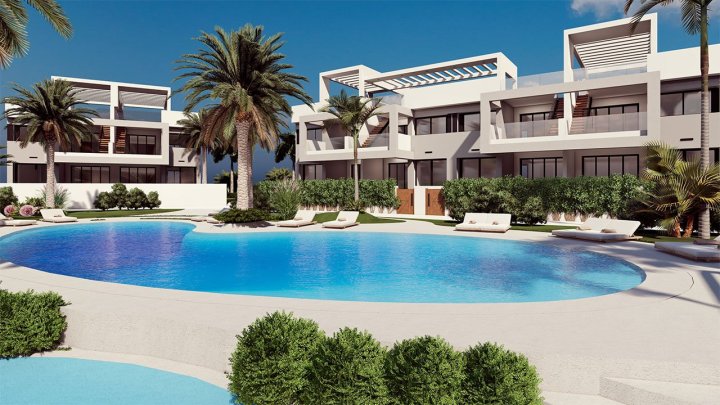 Erdgeschoss-Wohnungen mit 2 Schlafzimmern, 2 Bädern, 2 Terrassen, optionalem Tiefgaragenstellplatz und Gemeinschaftspool
