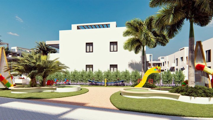 Erdgeschoss-Wohnungen mit 2 Schlafzimmern, 2 Bädern, 2 Terrassen, optionalem Tiefgaragenstellplatz und Gemeinschaftspool